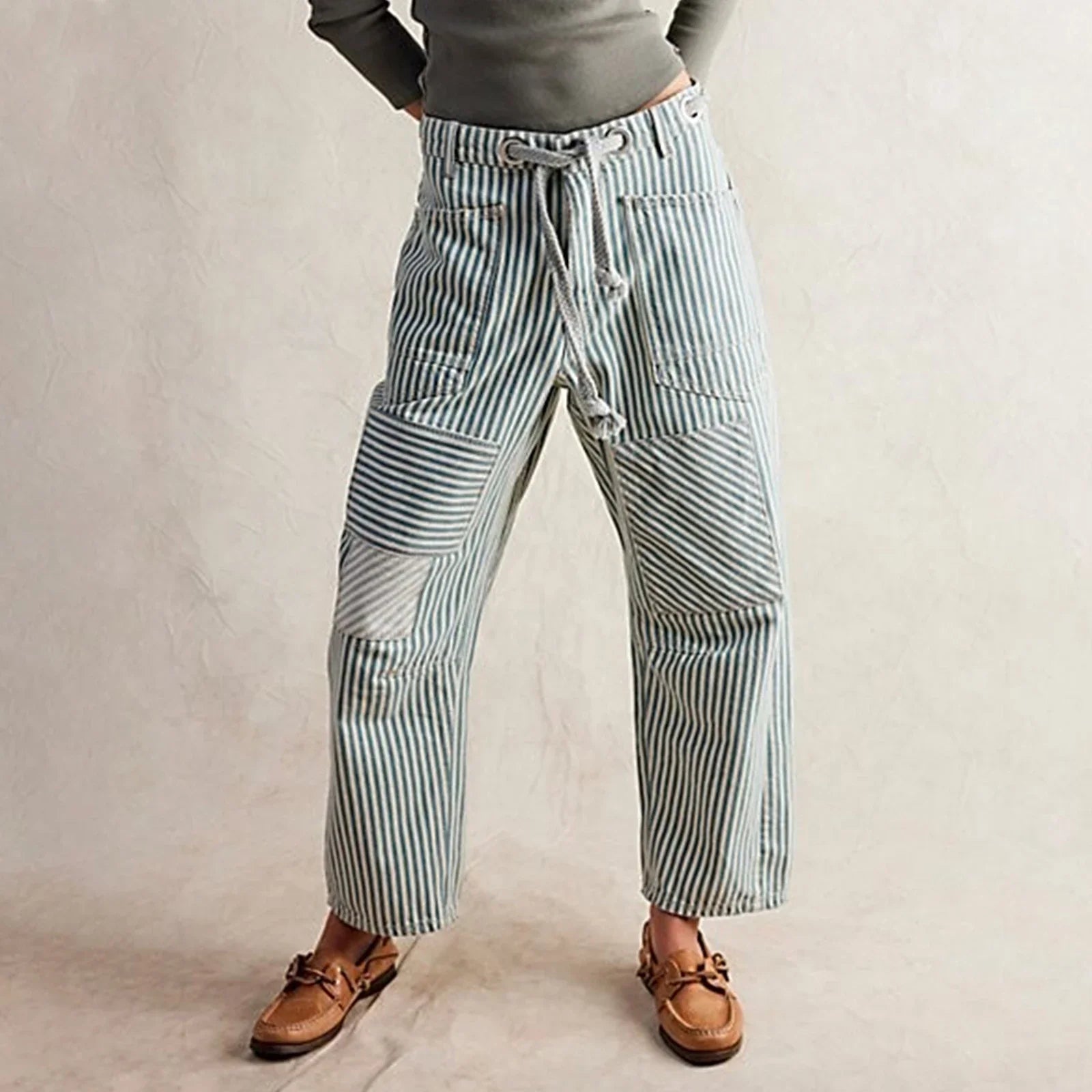 Vera | Women's Striped Patchwork Pants with Drawstring Waist