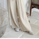 Calla | Women's Pants with Ruffled Waistband and Tie Belt