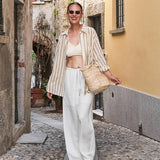 Marina | Women's Pants with Drawstring Waistband and Wide Legs