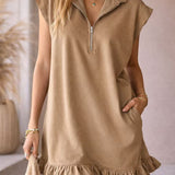 Elise | Women's T-Shirt Dress with Half Zip Collar and Ruffle Hem