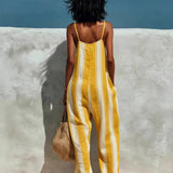 Greta | Women's Wide Leg Halter Jumpsuit with Stripe Print