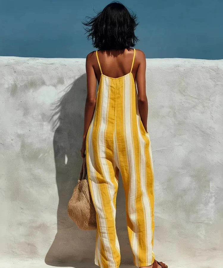 Greta | Women's Wide Leg Halter Jumpsuit with Stripe Print