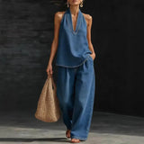 Nova | Women's Denim Two Piece Set Straight Pants