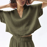 Eden | Women Top With Cotton Gauze V Neck