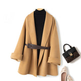 Holly | Women's Wool-Cotton Blend Winter Coat with Leather Waist Belt