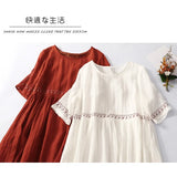Esther | Women's Cotton Linen Midi Dress with Embroidery Detail