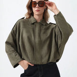 Wendy | Women's Suede Overshirt with Structured Lapel and Hidden Zip Closure