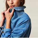 Jane | Women's Oversized Washed Denim Jacket with Side-Split Hem