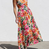 Isadora | Women's Floral High Waist Open Back Suspender Dress