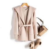 Ellen | Women's Belted Mid-Length Cashmere Blend Coat with Hood