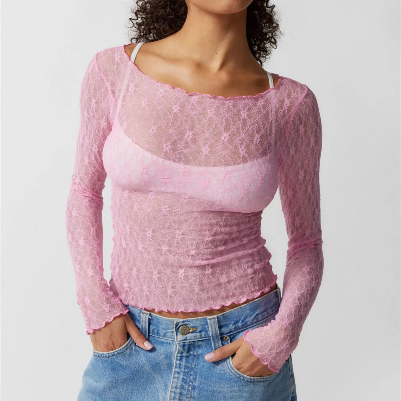 Lucille | Women Top With Sheer Lace Design