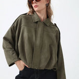 Wendy | Women's Suede Overshirt with Structured Lapel and Hidden Zip Closure