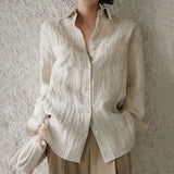 Lily | Women Shirt With Linen Pleated Texture