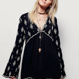 Lydia | Women's Embroidered Crinkle Cotton Mini Dress with V-Neck