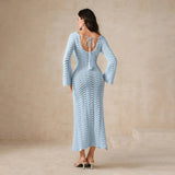 Alessia | Women's Sheer Knit Maxi Dress with Plunging Neckline