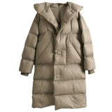Casey | Women's Long Duck Down Puffer Coat with Belted Waist and Hood