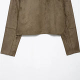 Tatiana | Women's Cropped Faux-Suede Jacket with Lapel and Oversized Buttons