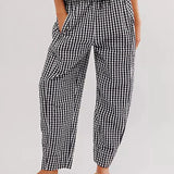 Evangeline | Women's Relaxed Check Pants with Elastic Waist