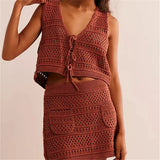 Ellary | Women's Crochet Two Piece Set Mini Skirt
