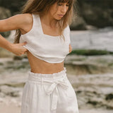 Calla | Women's Pants with Ruffled Waistband and Tie Belt