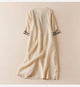 Vivica | Women's Embroidered Cotton Linen Midi Dress with V-Neck