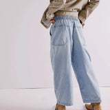 Isla | Women's Cropped Wide Leg Denim Pants with Drawstring Waist