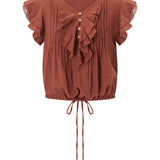 Hartley | Women Top With Cotton Gauze Ruffle Placket