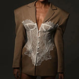 Margaret | Women's Lace Blazer Dress with Tailored Slim Fit