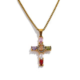 Alméa | Women Necklace with Cross Pendant and Multicolor Stones