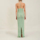 Mabel | Women's Crochet Knit Halter Maxi Dress with Open Back