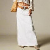 Iris | Women's Denim A-Line Maxi Skirt with Dropped Waist