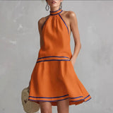 Sloane | Women's Halter Mini Dress with Colorblock Panels