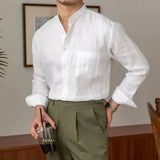 Isidore | Men's Cotton Linen Stand Collar Shirt