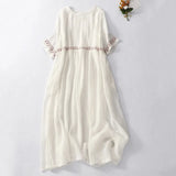 Esther | Women's Cotton Linen Midi Dress with Embroidery Detail