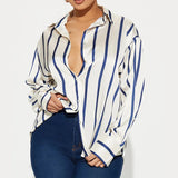 Delaney | Women Blouse With Satin Stripe Design
