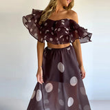 Helena | Women's Two Piece Set with Ruffle Top and Polka Dot Skirt