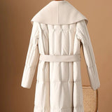 Lillian | Women's Long Duck Down Coat with Wool Shawl Collar and Belted Waist