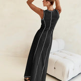 Mireya | Women's Ribbed Knit Maxi Dress with Contrast Seam Detail