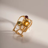 Solari | Women Ring with Resin Stones and Gold Plating