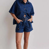 Rowan | Women's Denim Two Piece Set Cargo Shorts