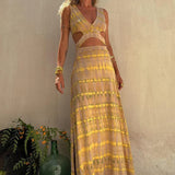 Riviera | Women's Printed Maxi Dress with Deep V-Neck and Split Hem