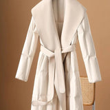 Lillian | Women's Long Duck Down Coat with Wool Shawl Collar and Belted Waist
