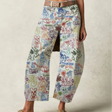 Florence | Women's Printed Wide Leg Denim Pants with High Waist