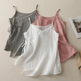 Audrey | Women's Lace Up Cotton Linen Camisole Tank Top