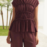 Elodie | Women Top With Ruched Bodice Peplum Hem