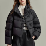 Veyra | Women's Quilted Cropped Jacket with High Neck and Bold Front Clasps