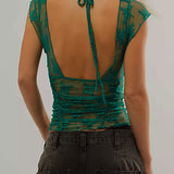 Verde | Women Top With Ruched Mesh Fabric