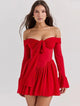 Scarlet | Women's Off-Shoulder Pleated Midi Dress with Flared Sleeves