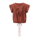 Hartley | Women Top With Cotton Gauze Ruffle Placket