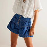 Francesca | Women's Shorts with Button Waist and Ruched Panels